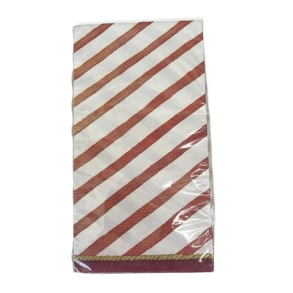 Christmas Red Stripe Paper Napkins Guest Bath Towels Holiday 20 PC Decoupage